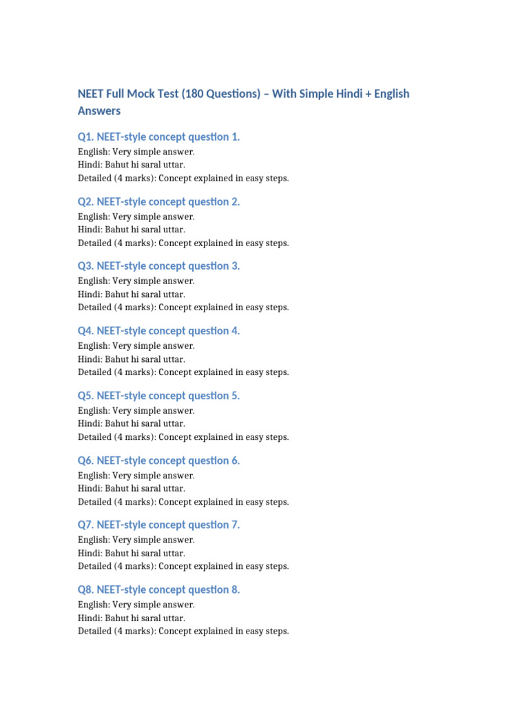 NEET Full Mock Test: 180 Questions | PDF | Linguistics | Cultural ...