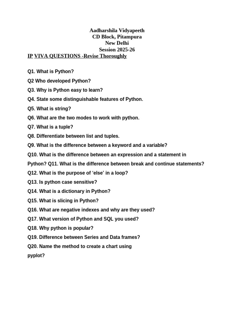 Python and MySQL IP Viva Questions | PDF | Data Management | Software ...