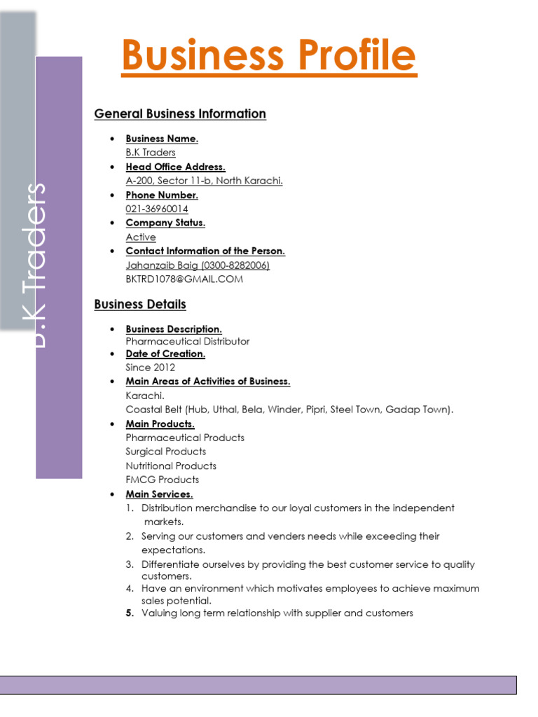 B.K Business Profile | PDF | Warehouse | Business Economics