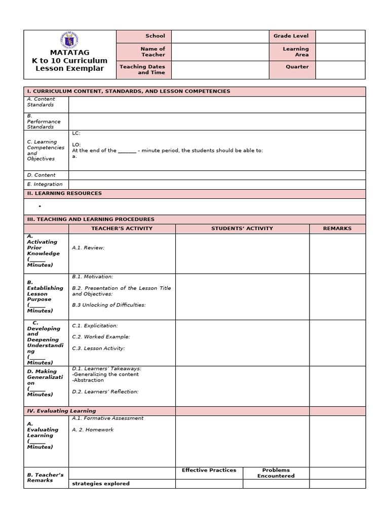 K-10 Curriculum Lesson Plan Template | PDF | Cognitive Science ...