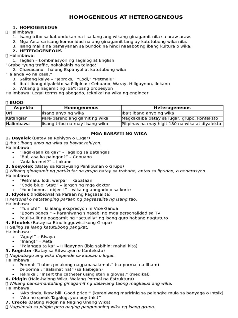 Mga Halimbawa Homogeneous at Heterogeneous | PDF