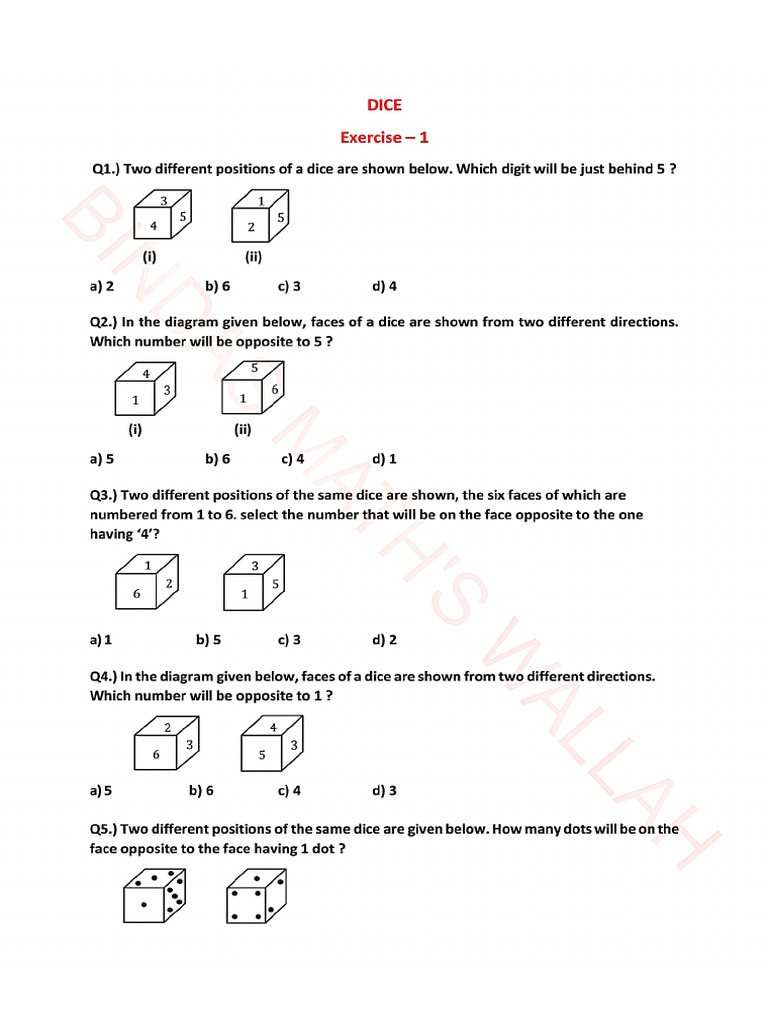Dice Practice Exercise 1 & 2 | PDF