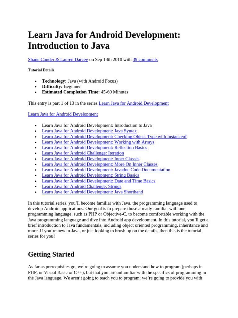 Java Basics for Android Development | PDF | Class (Computer Programming ...