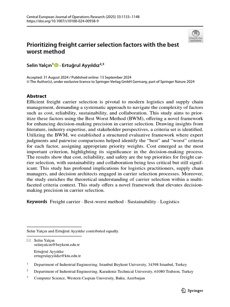 Freight Carrier Selection via Best Worst Method | PDF | Cargo | Transport
