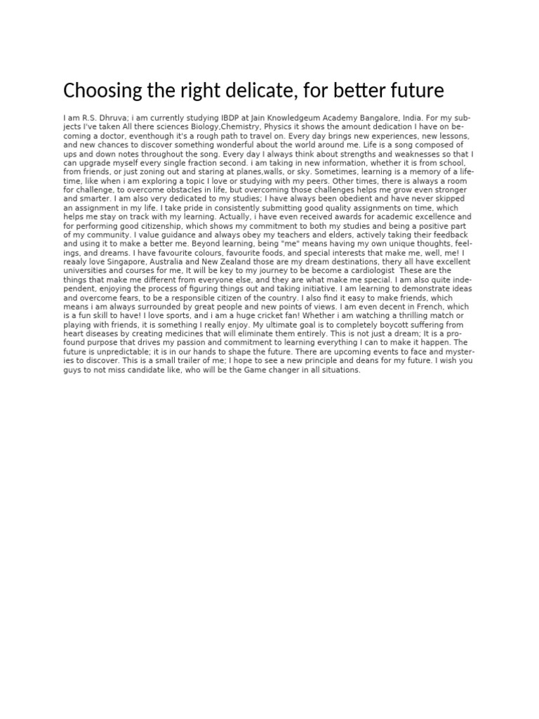 Choosing The Right Delicate For Bright Future | PDF