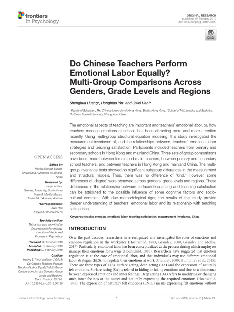 Do Chinese Teachers Perform Emotional Labor | PDF | Behavioural ...