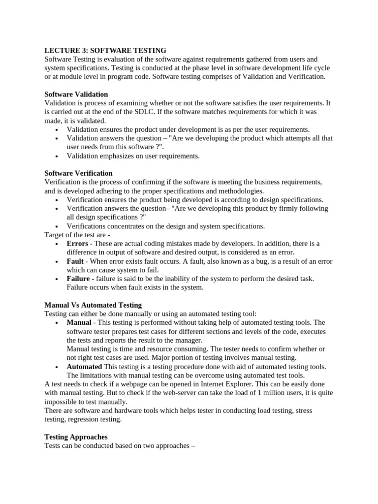 Software Testing: Validation, Verification, and Methods | PDF ...