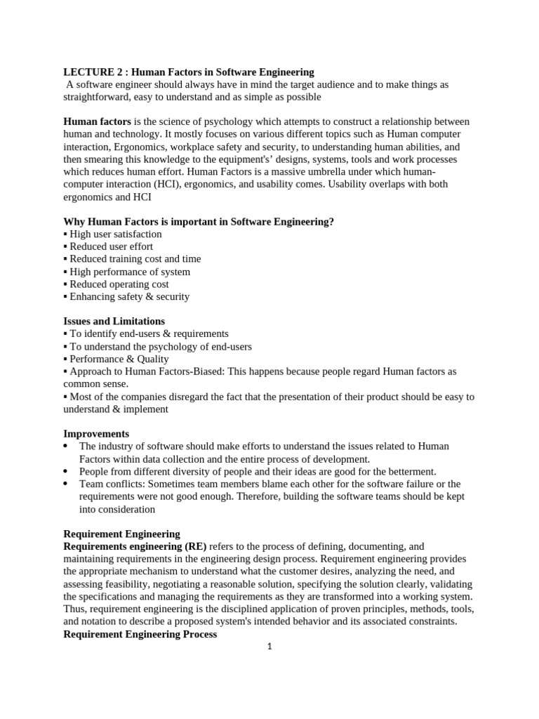 LECTURE 2 Human Factors in Software Development | PDF | Feasibility ...