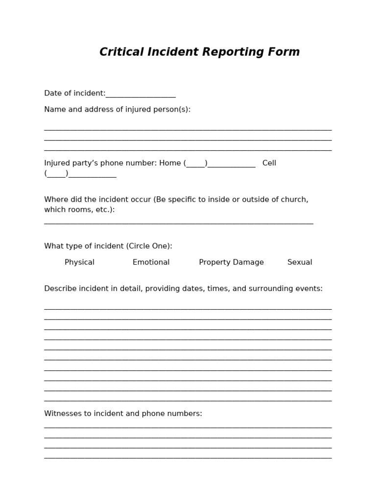 Critical Incident Reporting Form | PDF