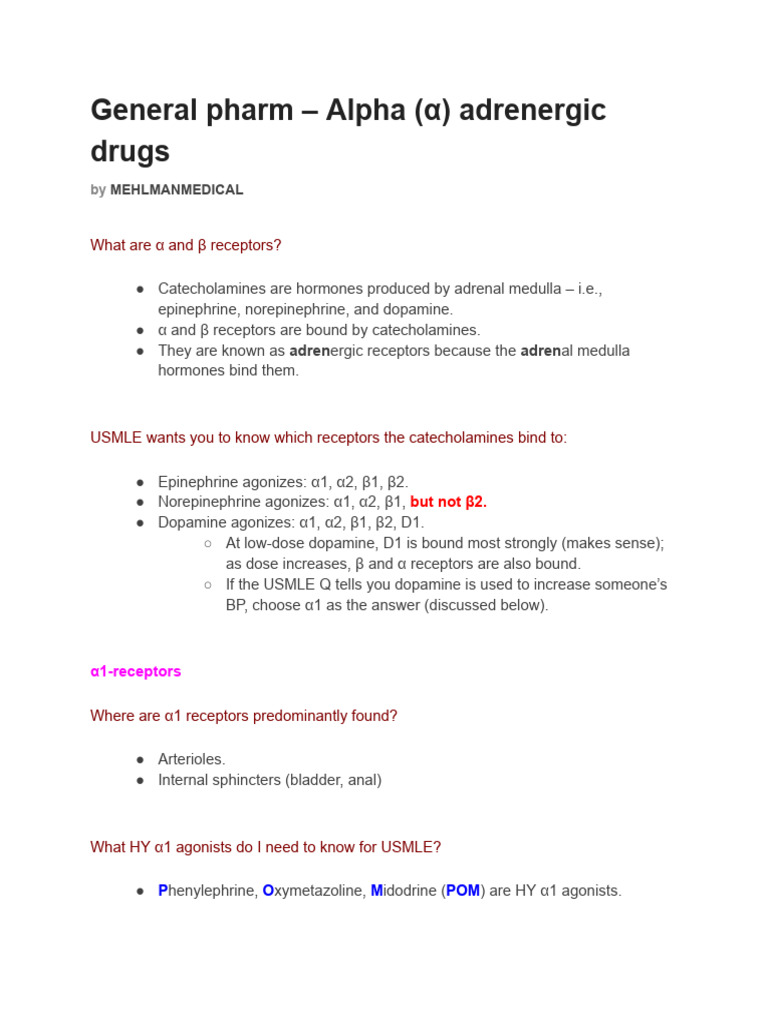 Alpha Adrenergic Drugs Overview for USMLE | PDF | Acetylcholine | Heart ...
