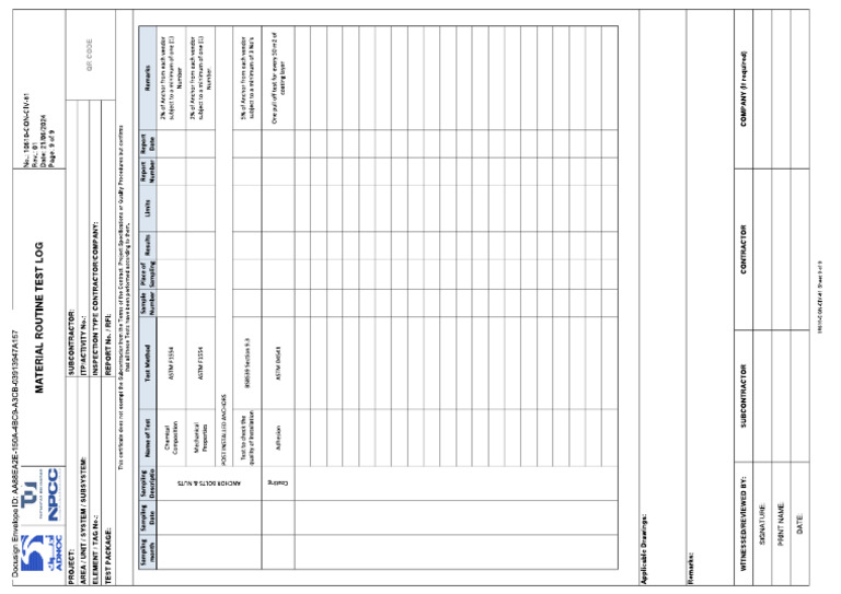 Pull Off Test QC Form | PDF