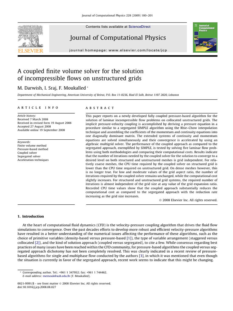 A Coupled Finite Volume Solver For The Solution of Incompressible Flows ...