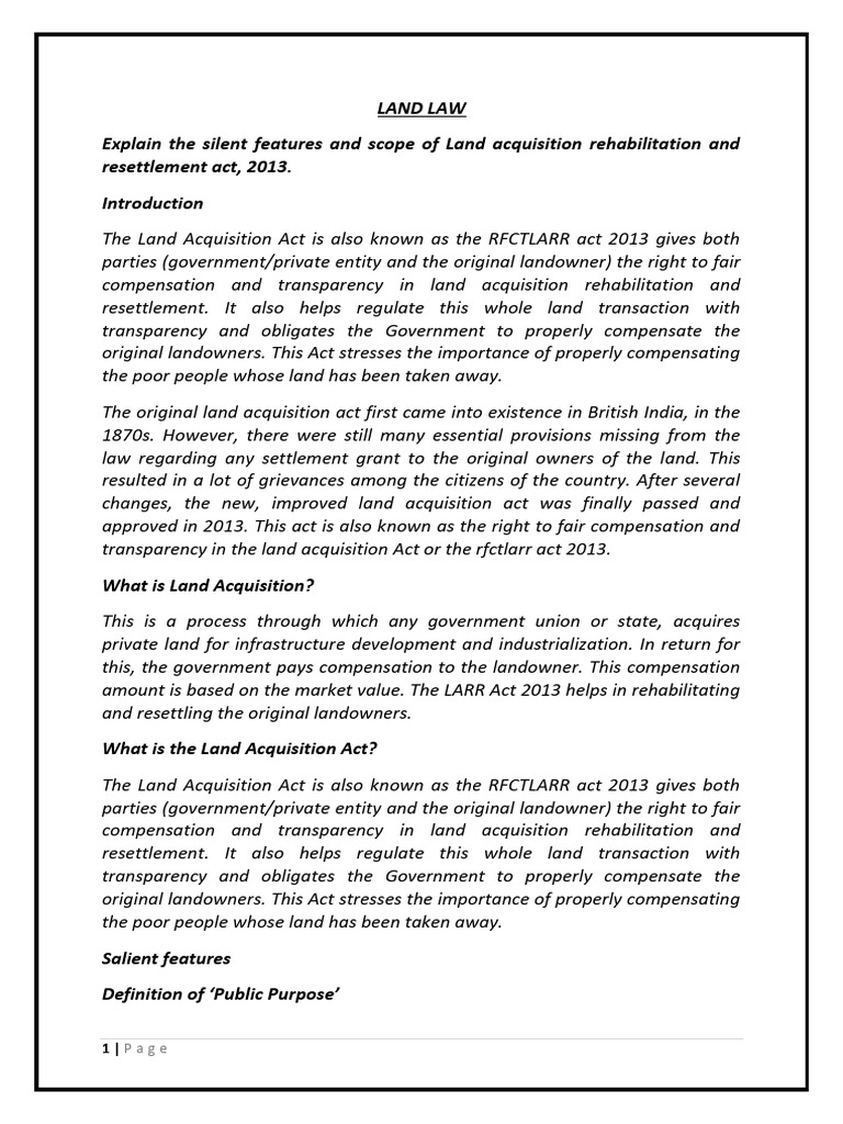Land Acquisition Act 2013 Overview | PDF