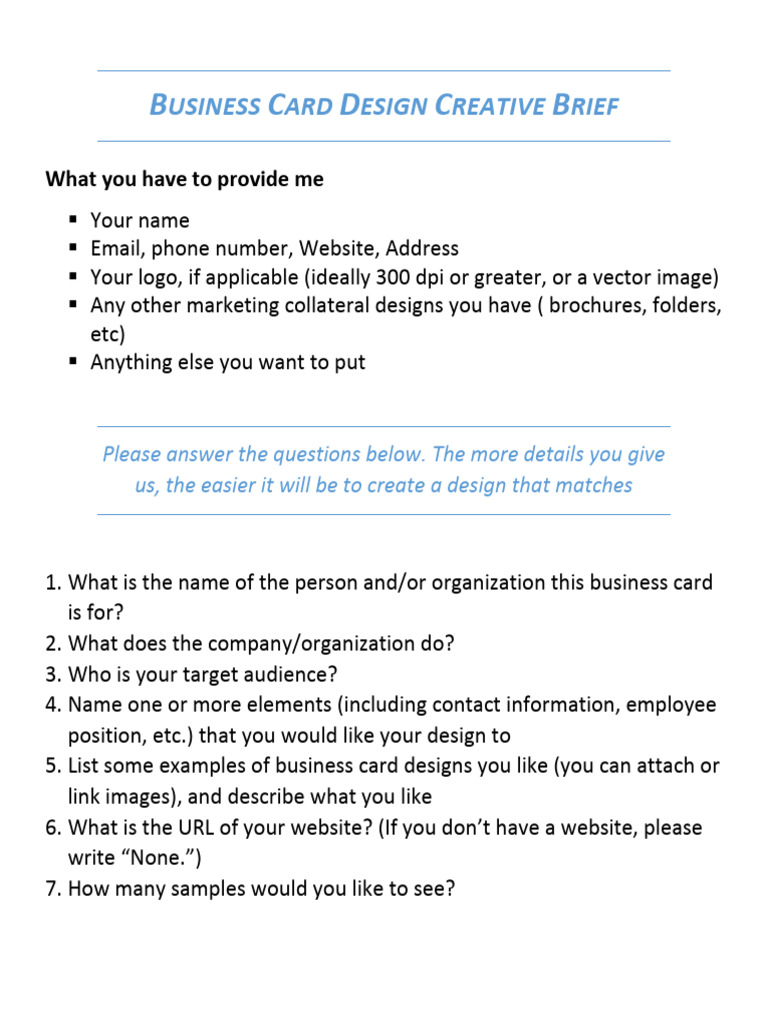 Business Card Design Creative Brief | PDF