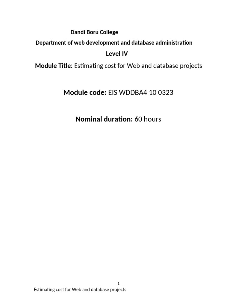 Estimating Cost For Web and Database Projects | PDF | Databases ...