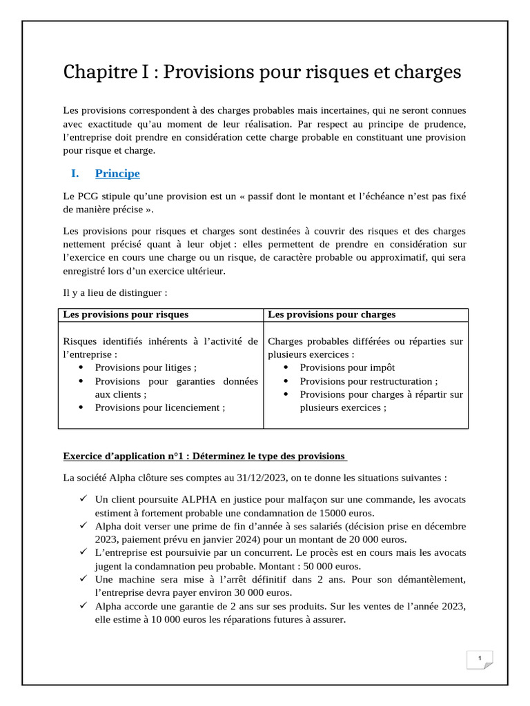 Provisions pour Risques et Charges en Comptabilité | PDF | Impôts ...