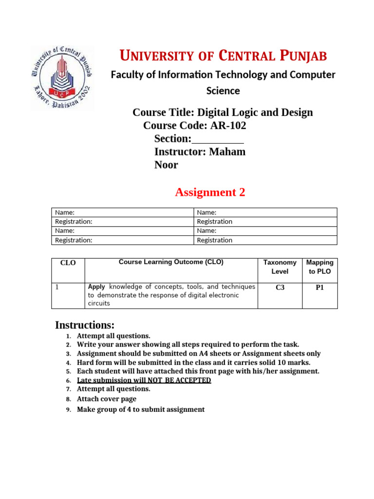 Digital Logic and Design Assignment Guide | PDF