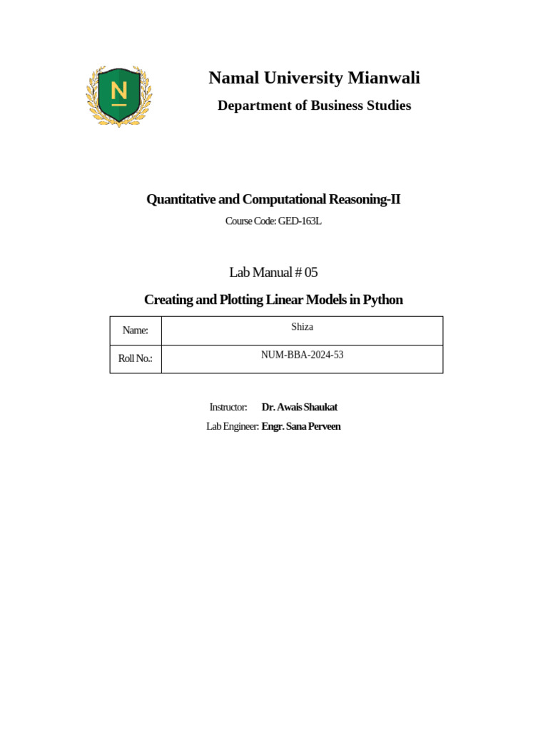 Linear Models in Python Lab Manual | PDF | Applied Mathematics