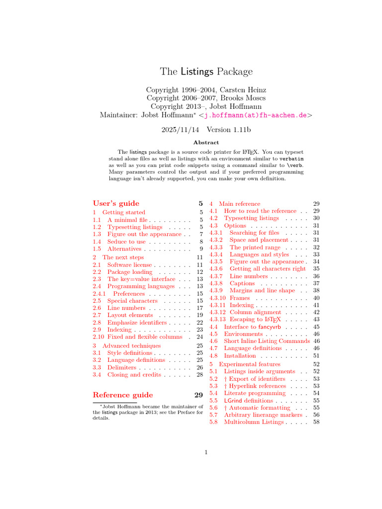 Listings Package User Guide for LaTeX | PDF | Parameter (Computer ...