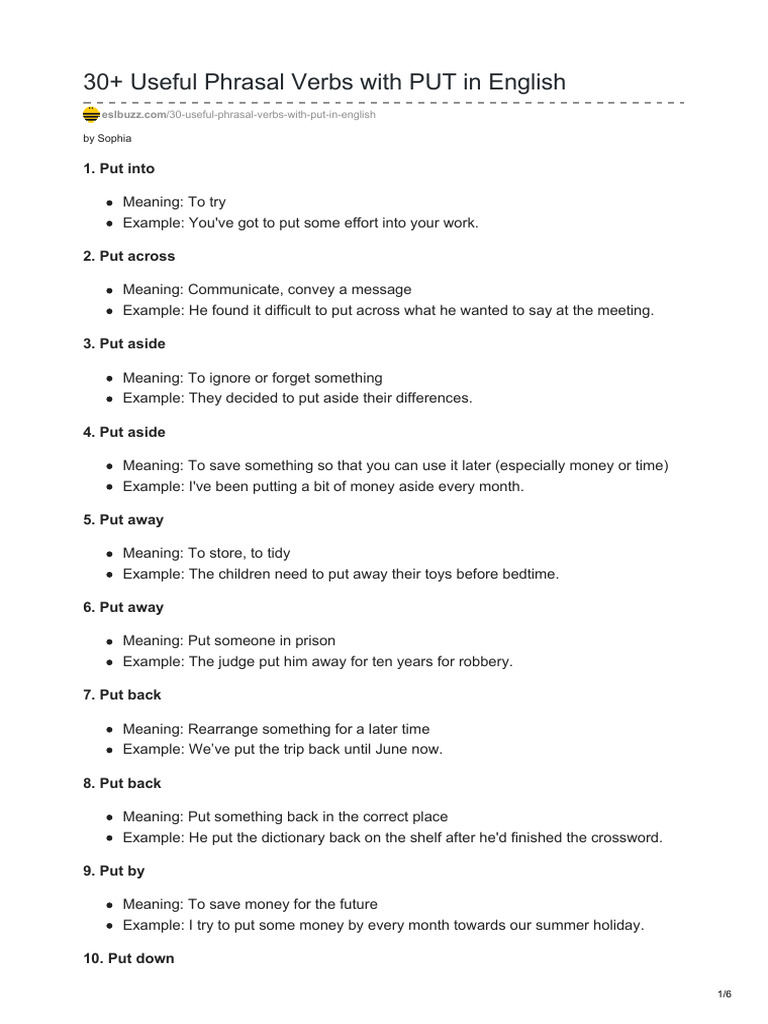 30 Useful Phrasal Verbs With PUT in English | PDF