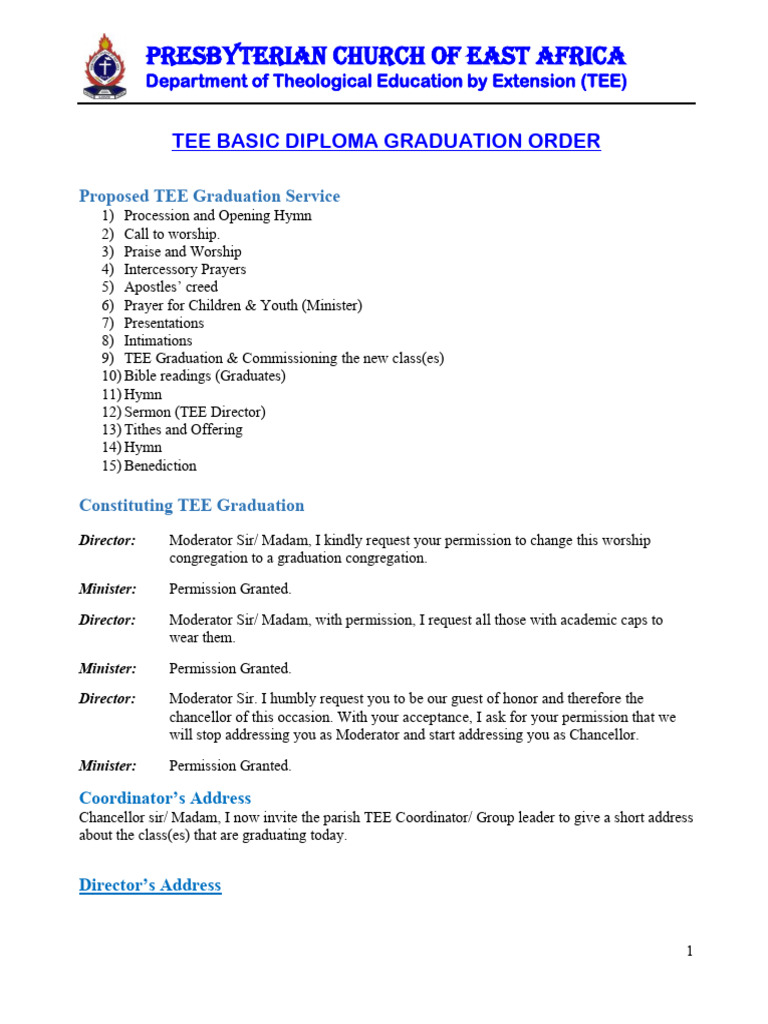 TEE Graduation Ceremony Agenda | PDF | God The Father | Prayer