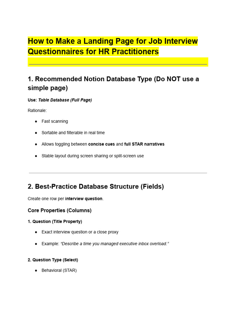 How To Make A Landing Page For Job Interview Questionnaires For HR ...