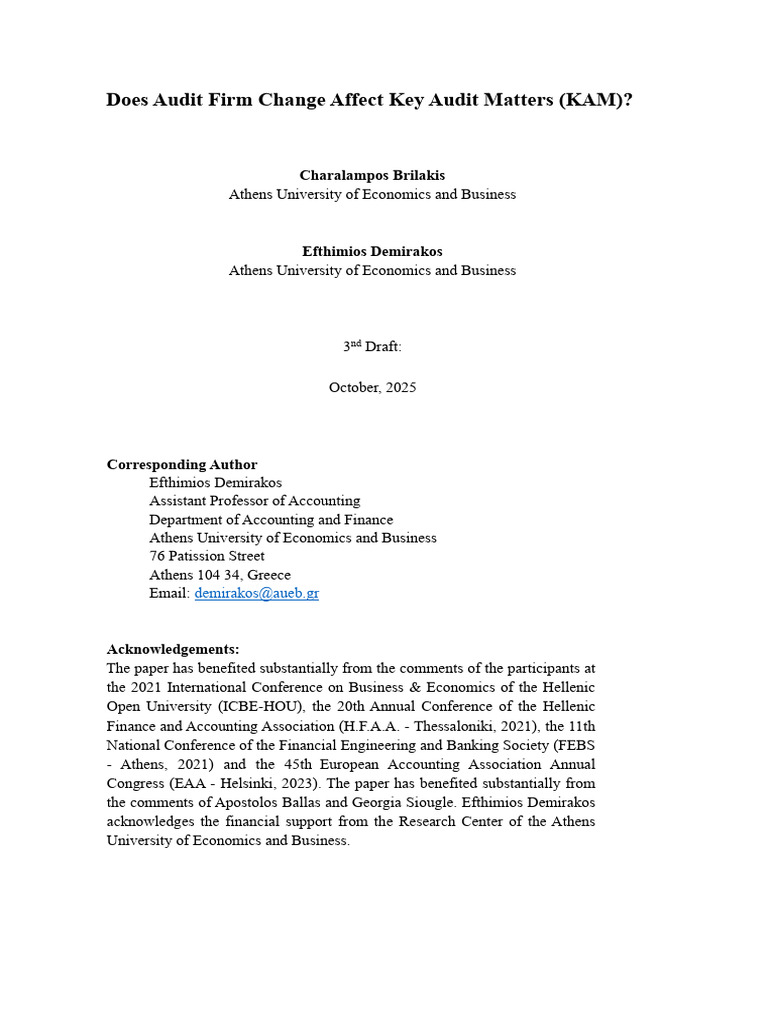 Audit Firm Change and Key Audit Matters | PDF | Audit | Fixed Effects Model