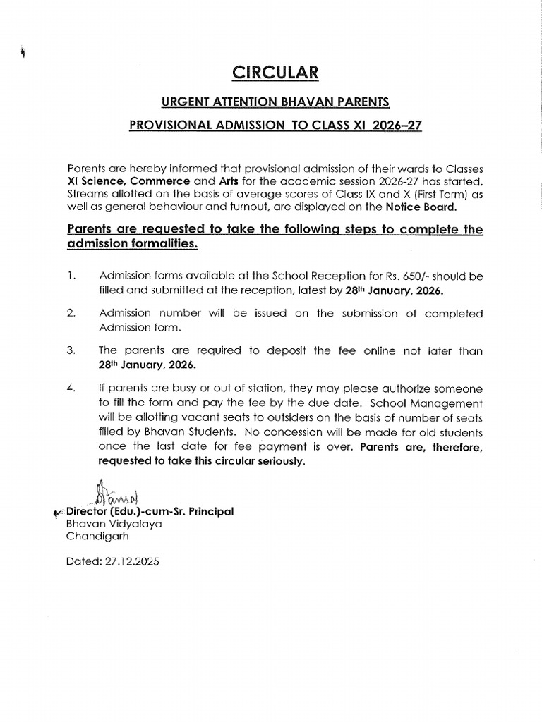Circular For Prov Adm To Class XI | PDF