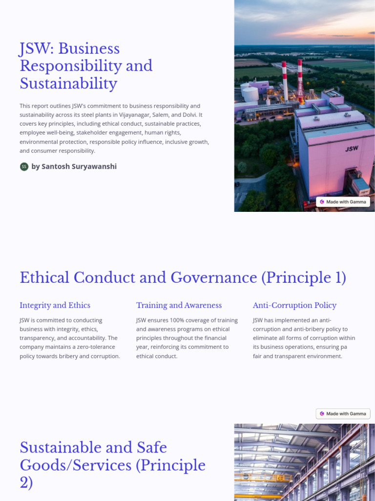 JSW Business Responsibility and Sustainability | PDF | Employment ...