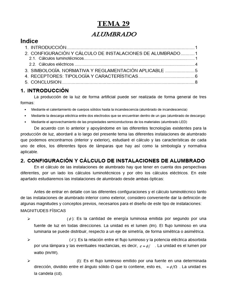 Tema 29 Alumbrado | PDF | Diodo emisor de luz | Electricidad