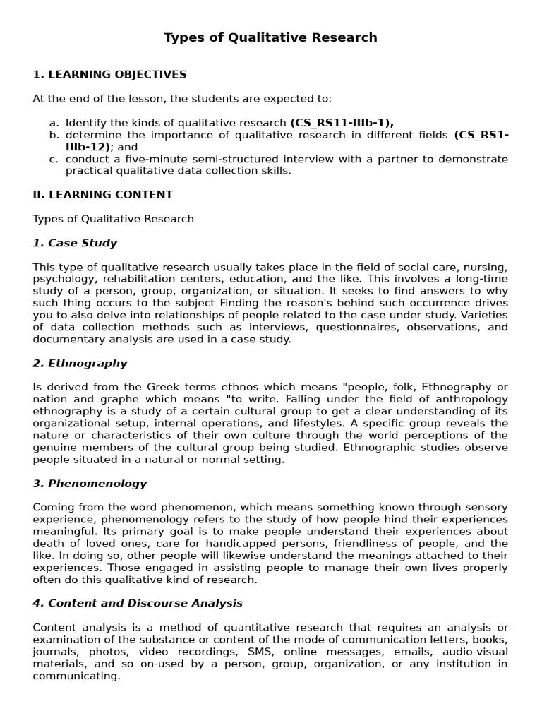 Types of Qualitative Research Explained | PDF | Qualitative Research ...