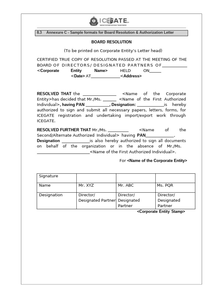 Board Resolution & Authorization Letter Template | PDF
