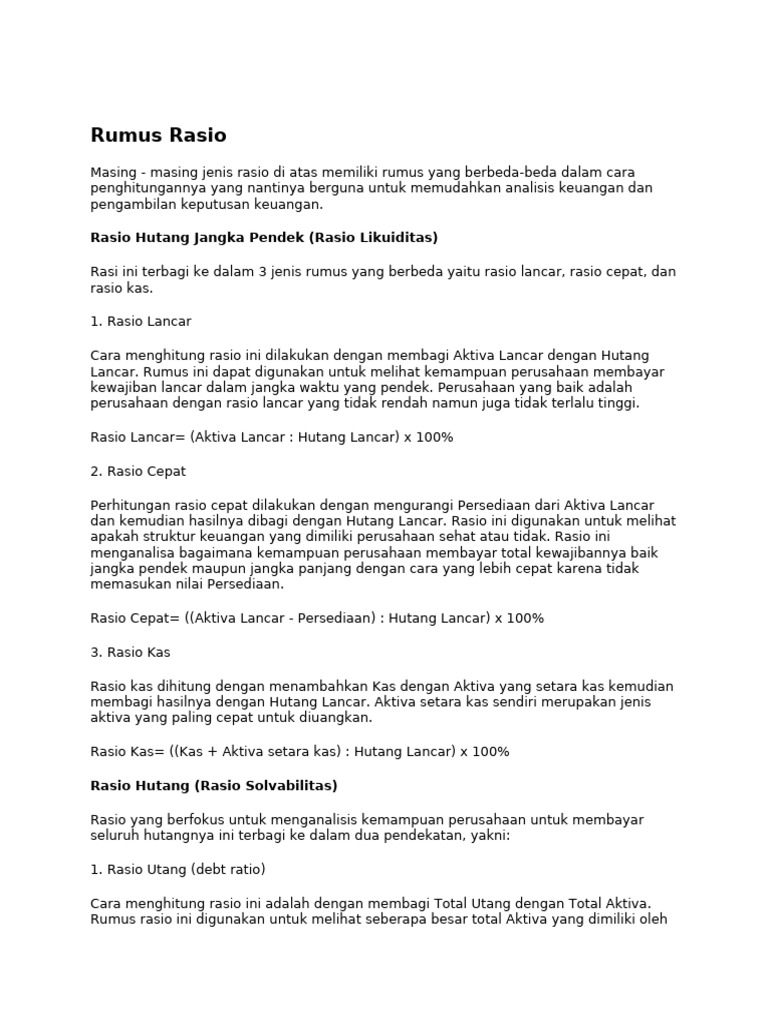 Rumus Rasio Keuangan untuk Analisis | PDF