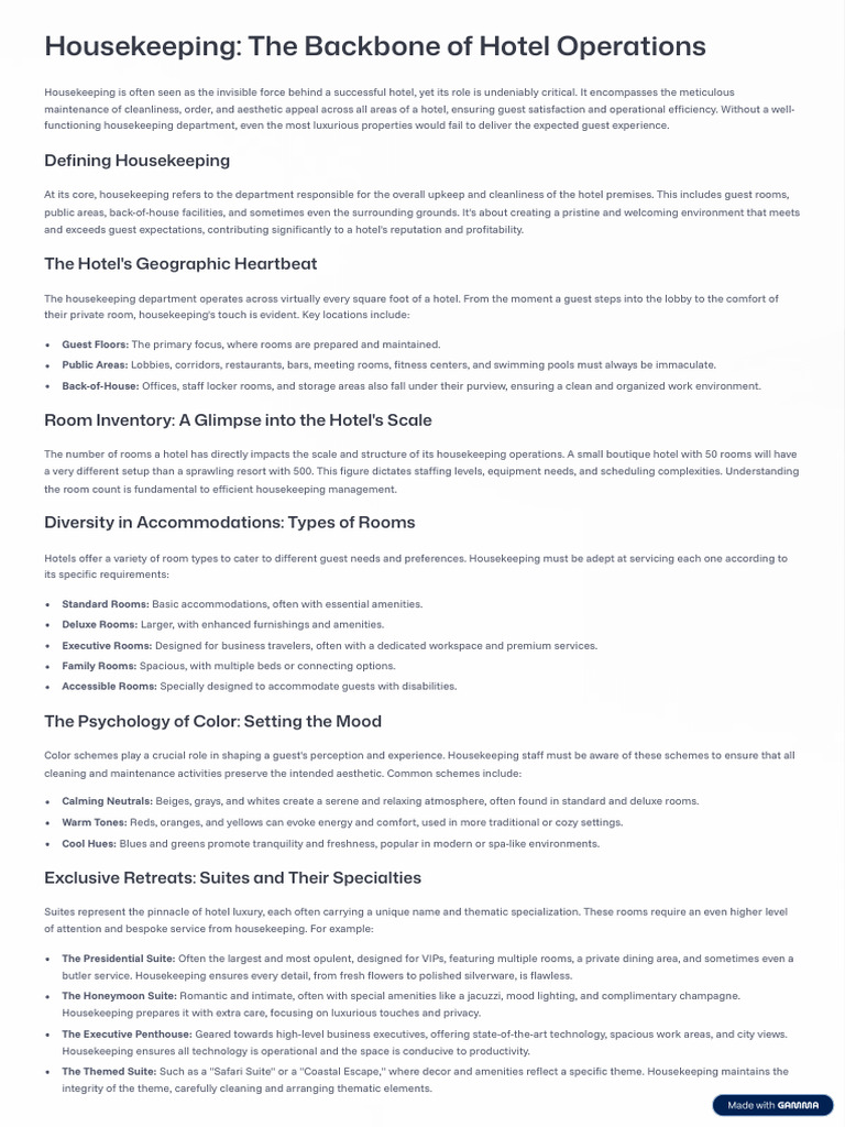 Essential Guide to Hotel Housekeeping | PDF | Housekeeping | Linens
