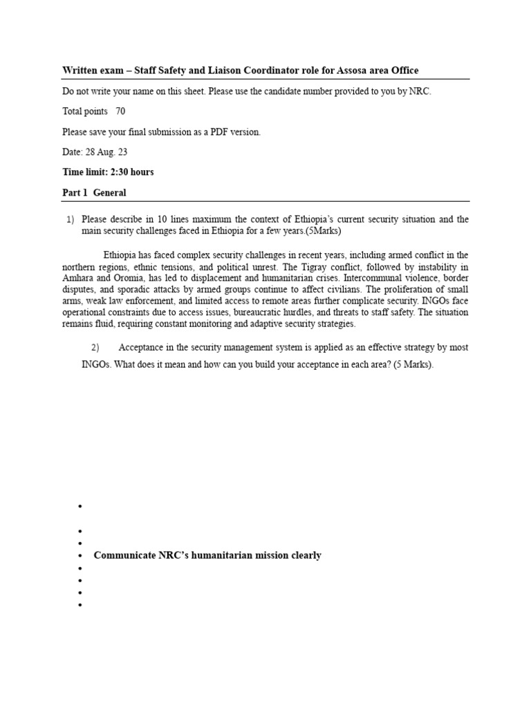 Written Exam SSLC for Assosa Area Office | PDF | Communication | Risk