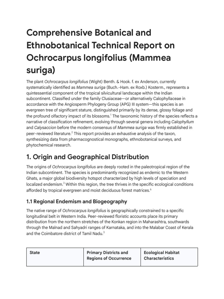 Botanical Research on Ochrocarpus Longifolius | PDF | Leaf | Flowers