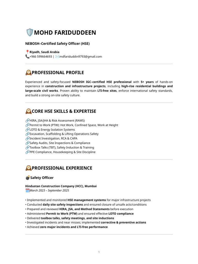 NEBOSH-Certified HSE Officer in Riyadh | PDF | Occupational Safety And ...