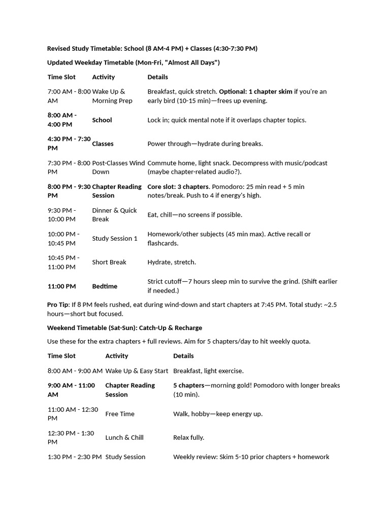 Optimized Study Timetable for Students | PDF