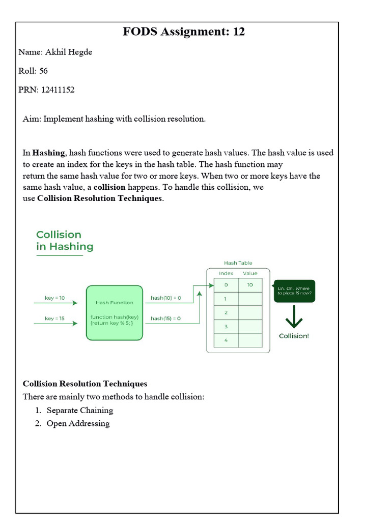 Hashing and Collision Resolution Techniques | PDF