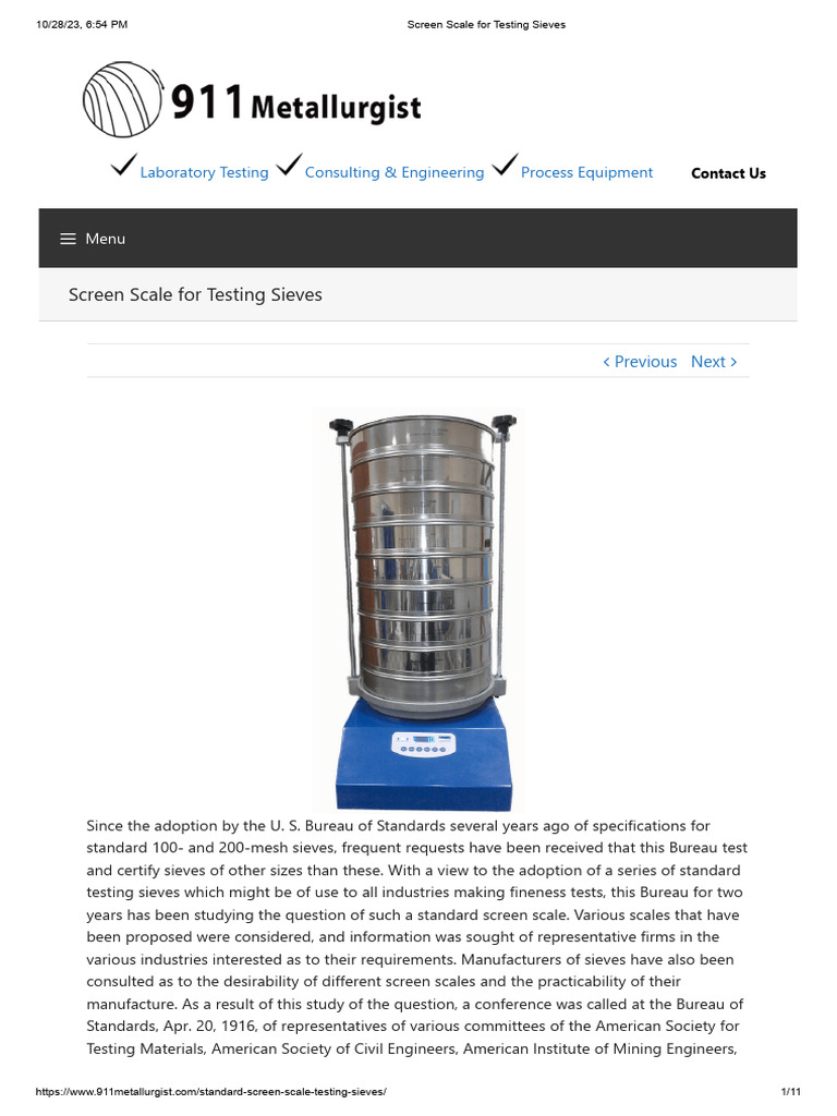 Standard Screen Scale for Sieves | PDF | Engineering Tolerance | Inch