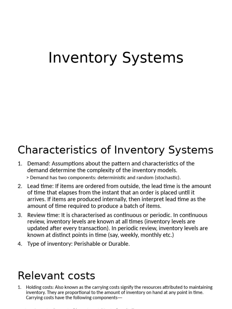 Key Features of Inventory Systems | PDF | Inventory | Economies