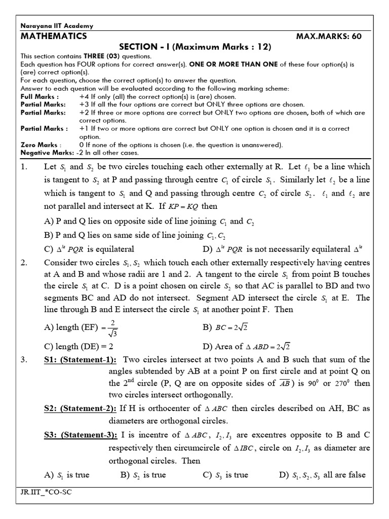IIT Mathematics Exam Questions and Answers | PDF | Circle | Perpendicular