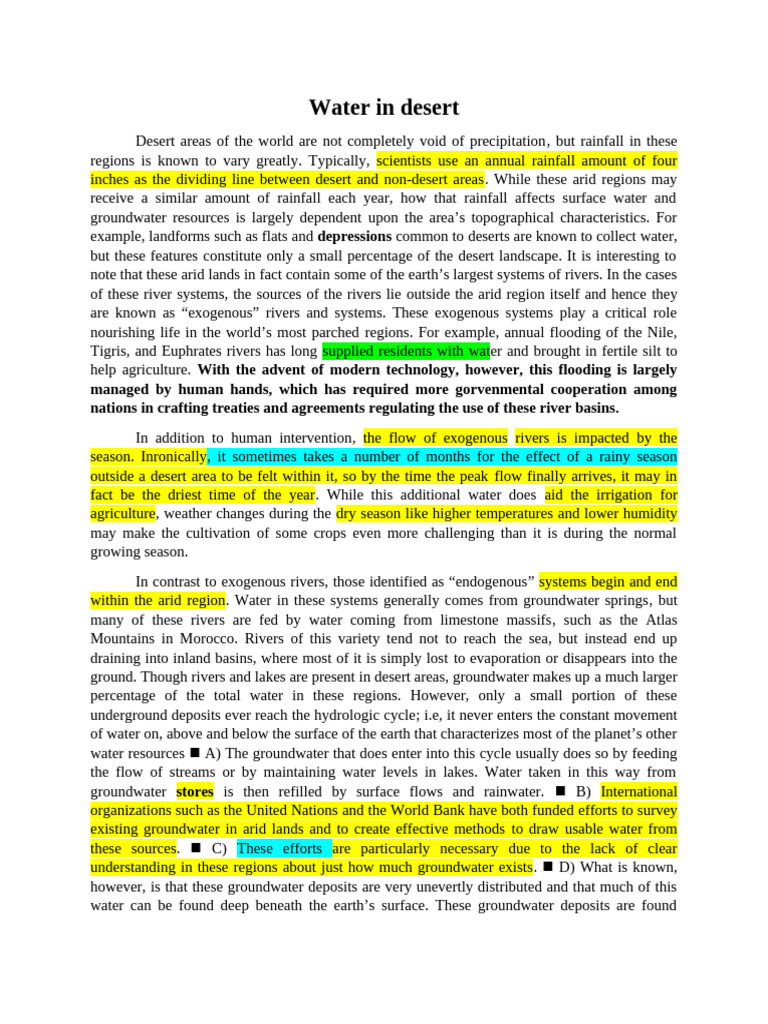 Water Sources in Desert Regions | PDF | River | Groundwater
