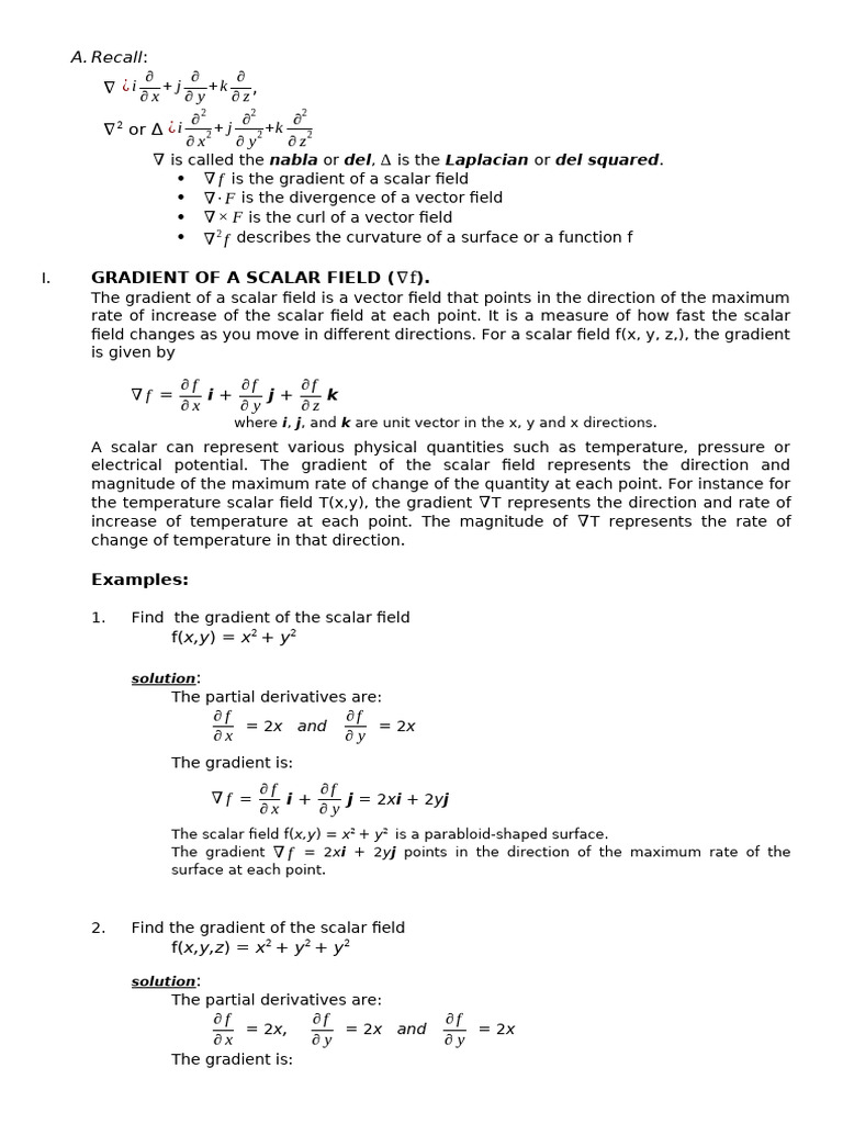 Gradient and Divergence in Vector Fields | PDF | Physics | Physical ...