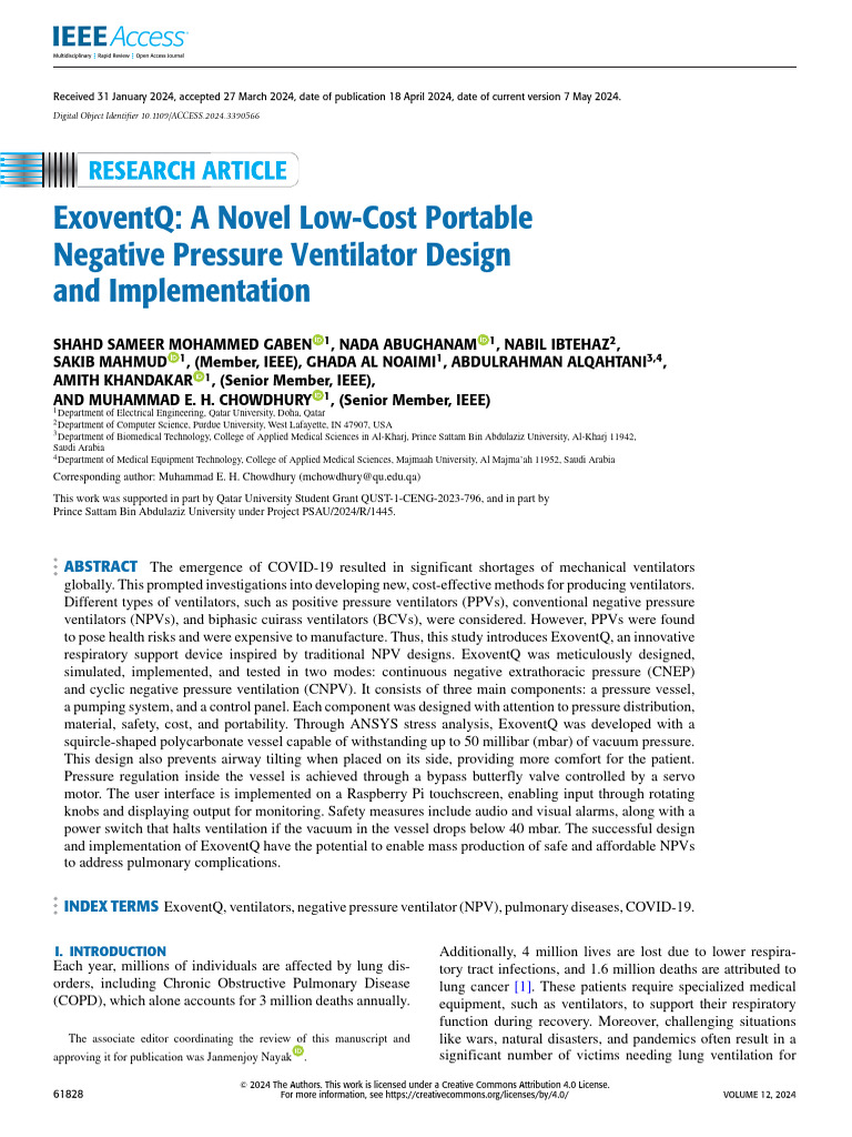 ExoventQ A Novel Low-Cost Portable Negative Pressure Ventilator Design ...