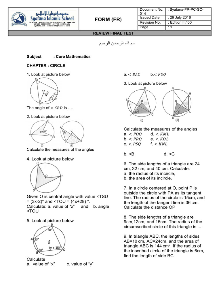 Core Maths - Review Final Test | PDF | Mathematics | Science Education