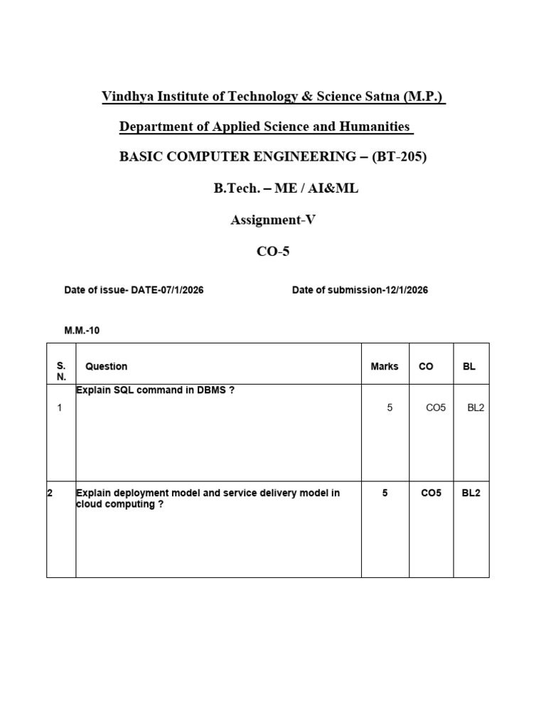 Assignment Bce 5 Bt205 | PDF