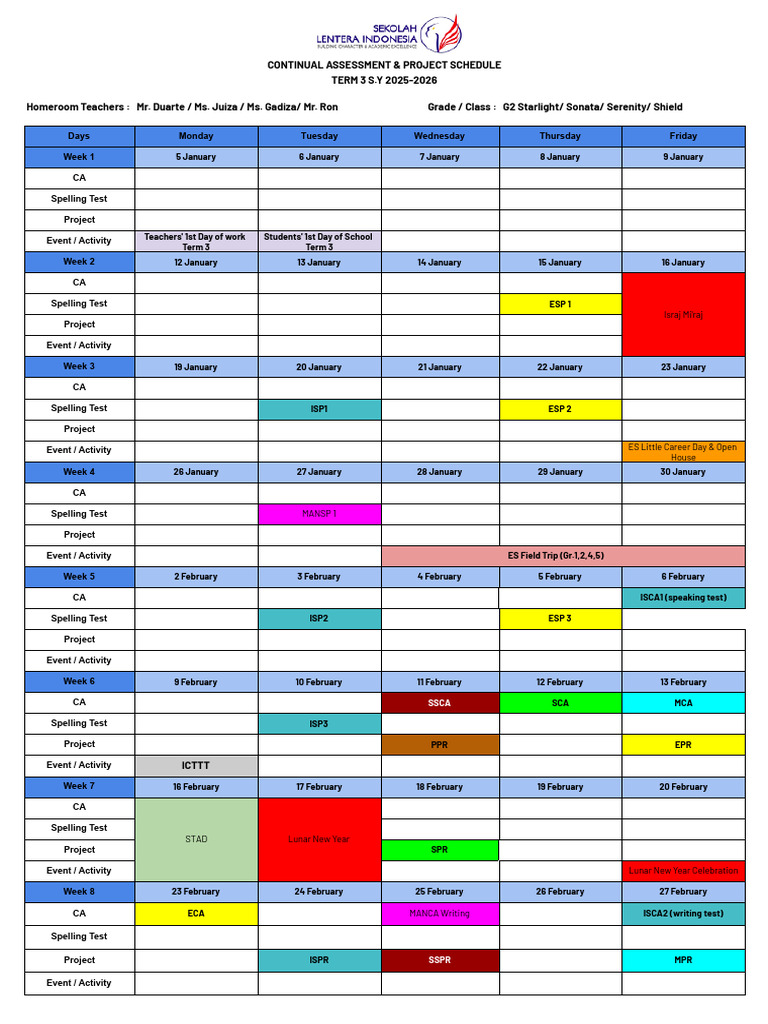 Term 3 Project & Assessment Schedule | PDF