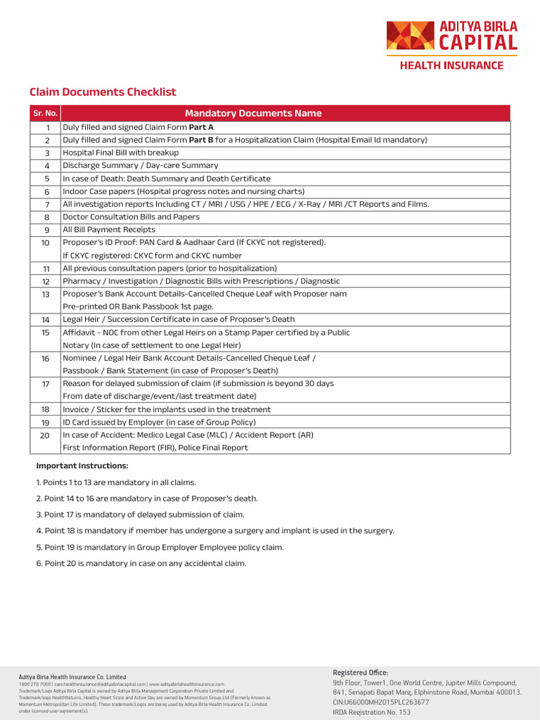 Essential Claim Documents Checklist | PDF