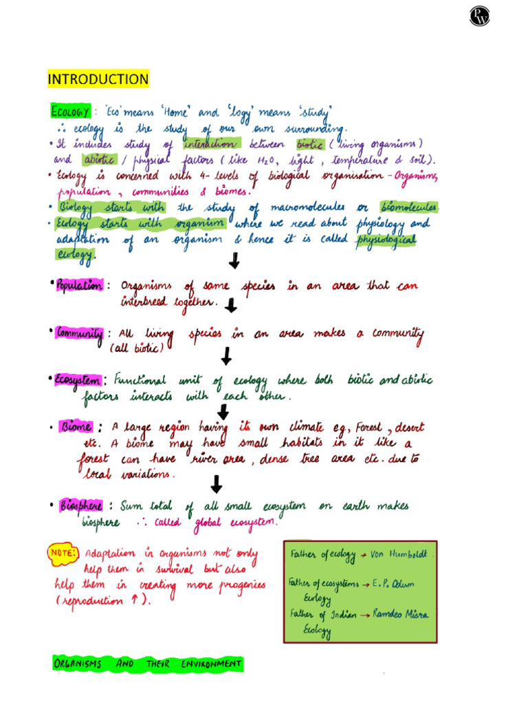 Organisms and Population Handwritten Notes | PDF